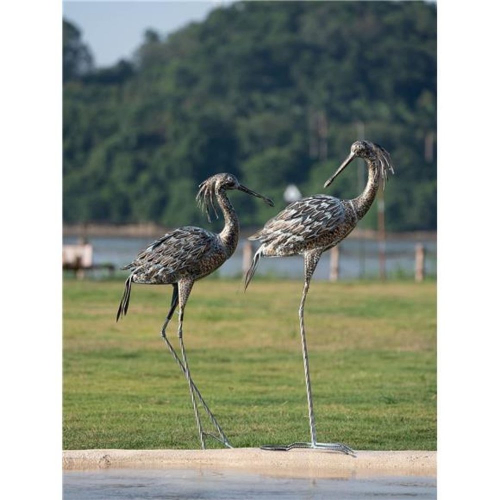 Bronze Heron Statues Decor, Metal Crane Garden Statues, Spoonbill Lawn Ornaments